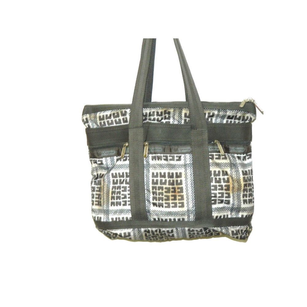 Le SportSac Tote Green Beige Abstract Nylon Double Handle Bag